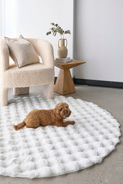 Bubble Machine Washable White Round Rug