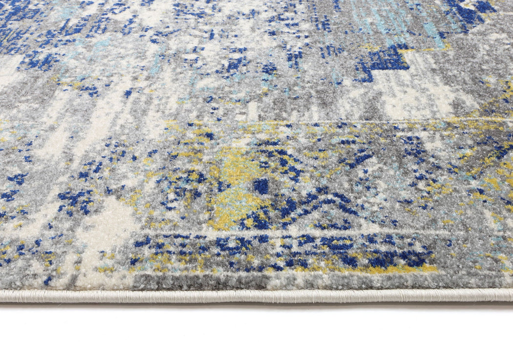 Graceful Faded Blue and Yellow Rug