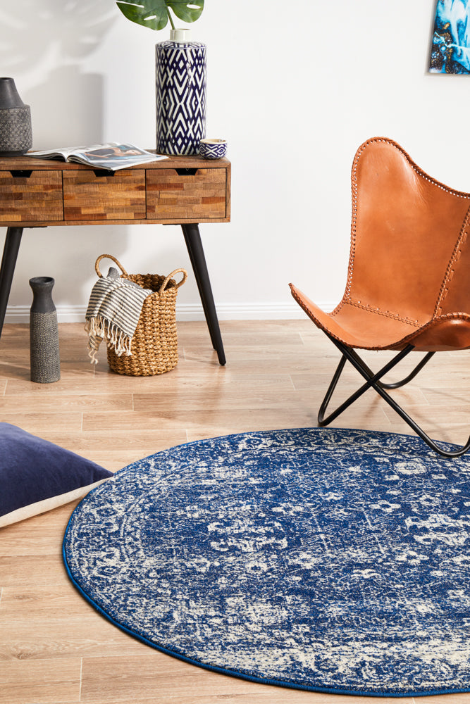 Summon Oasis Navy Transitional Round Rug