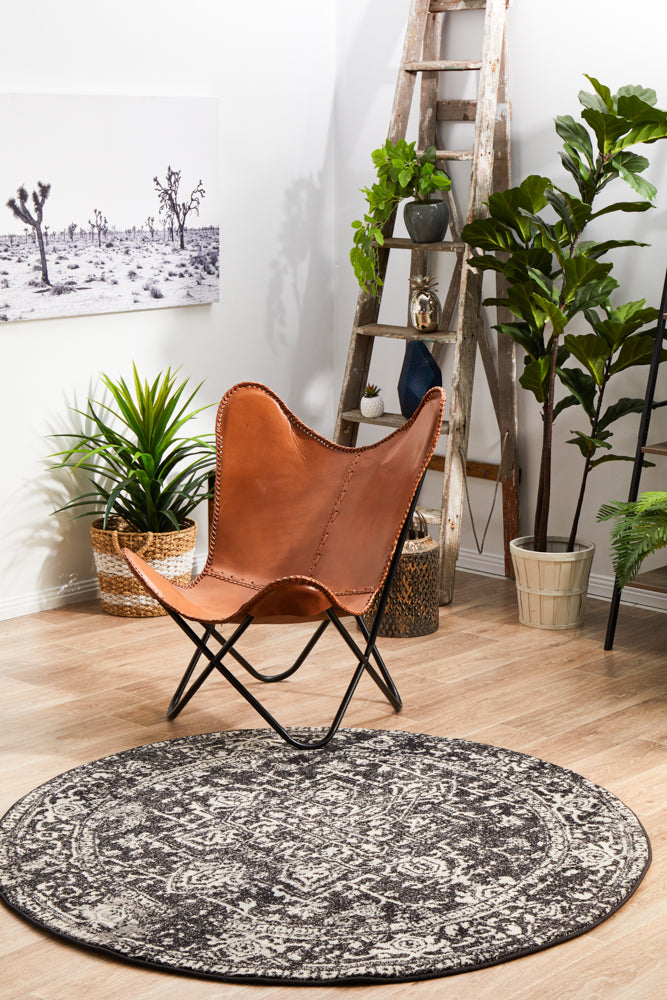 Summon Scape Charcoal Transitional Round Rug — SydneyRugsOnline