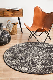 Summon Scape Charcoal Transitional Round Rug