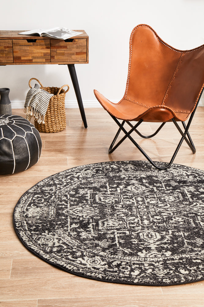 Summon Scape Charcoal Transitional Round Rug