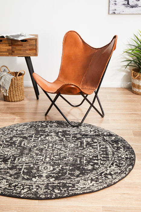 Summon Scape Charcoal Transitional Round Rug