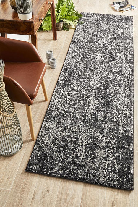 Summon Scape Charcoal Transitional Runner Rug