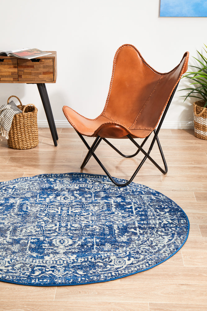 Summon Contrast Navy Transitional Round Rug