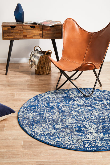 Summon Contrast Navy Transitional Round Rug