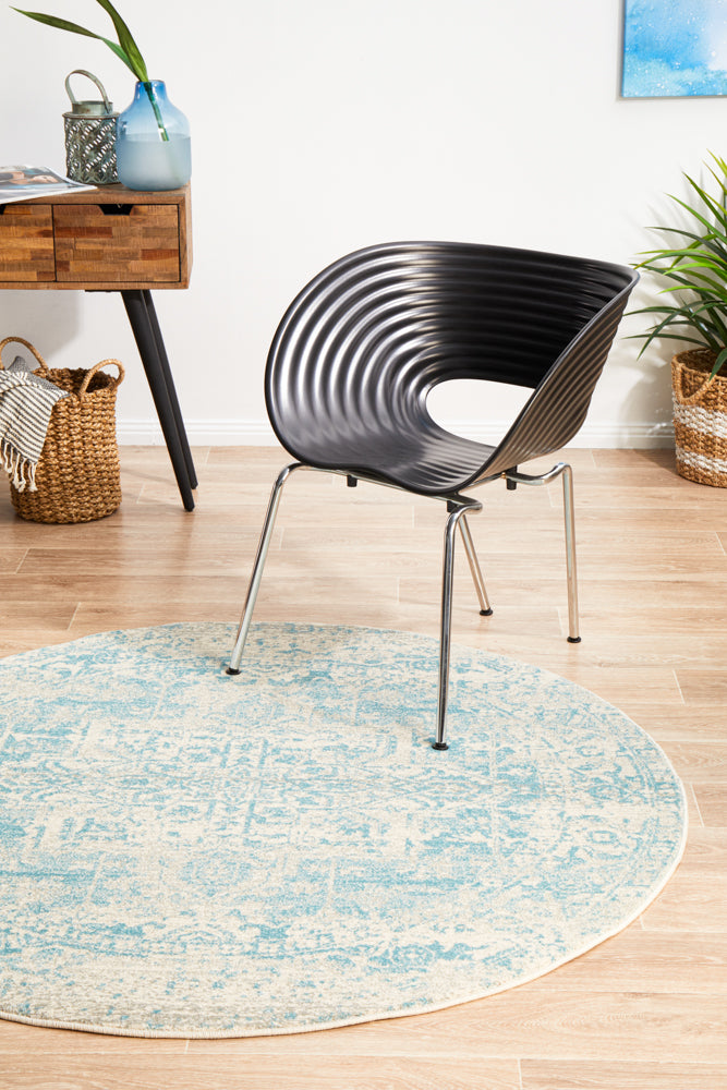 Summon Glacier White Blue Transitional Round Rug