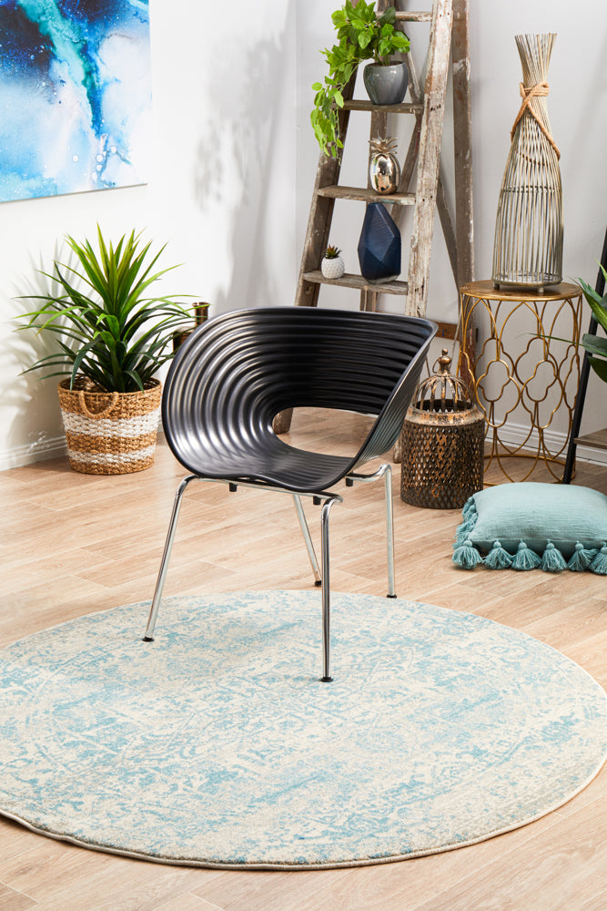 Summon Glacier White Blue Transitional Round Rug