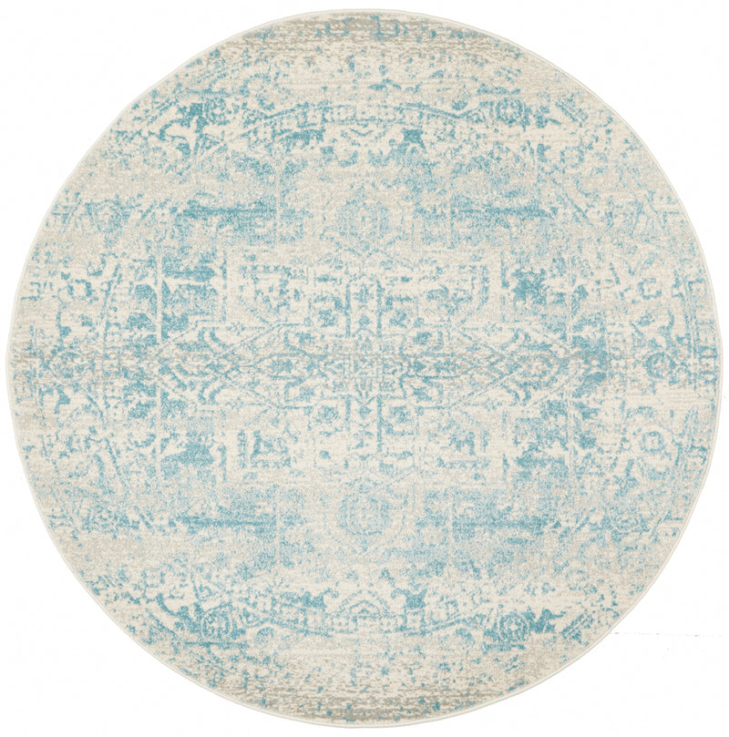 Summon Glacier White Blue Transitional Round Rug