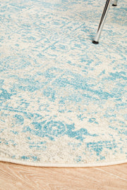 Summon Glacier White Blue Transitional Round Rug