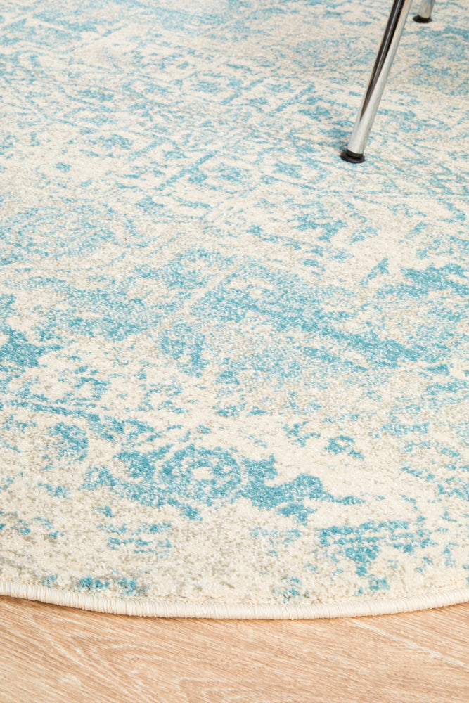 Summon Glacier White Blue Transitional Round Rug