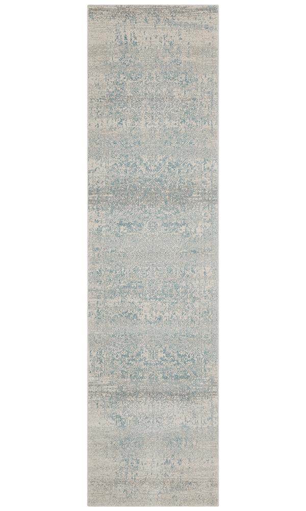 Summon Glacier White Blue Transitional Runner Rug
