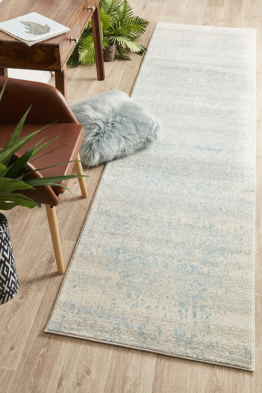 Summon Glacier White Blue Transitional Runner Rug