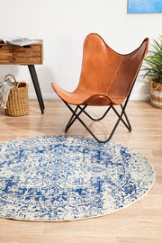 Summon Horizon White Navy Transitional Round Rug