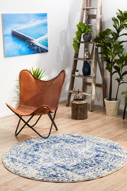 Summon Horizon White Navy Transitional Round Rug