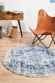 Summon Horizon White Navy Transitional Round Rug