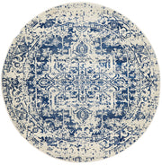 Summon Horizon White Navy Transitional Round Rug