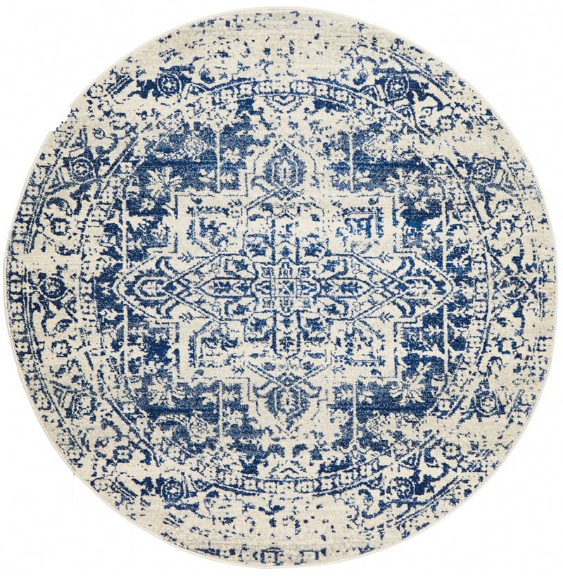 Summon Horizon White Navy Transitional Round Rug
