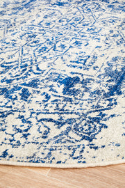 Summon Horizon White Navy Transitional Round Rug