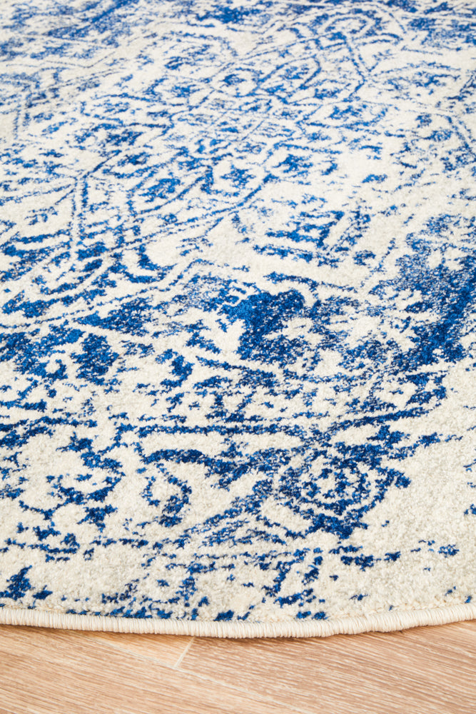 Summon Horizon White Navy Transitional Round Rug