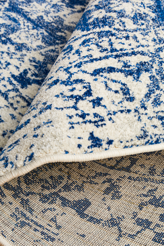 Summon Horizon White Navy Transitional Round Rug