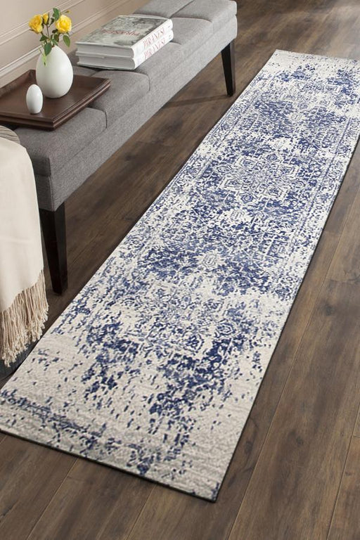 Summon Horizon White Navy Transitional Runner Rug