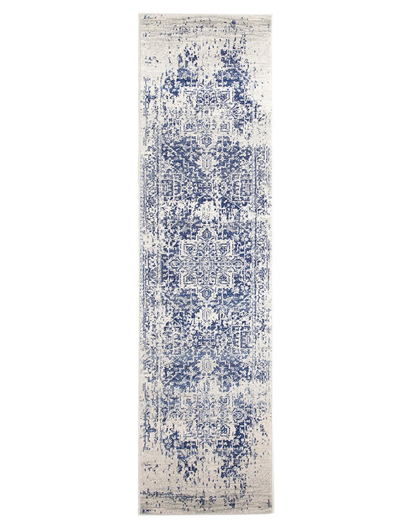 Summon Horizon White Navy Transitional Runner Rug