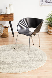 Summon Dream White Silver Transitional Round Rug