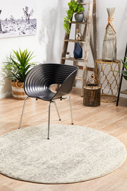 Summon Dream White Silver Transitional Round Rug