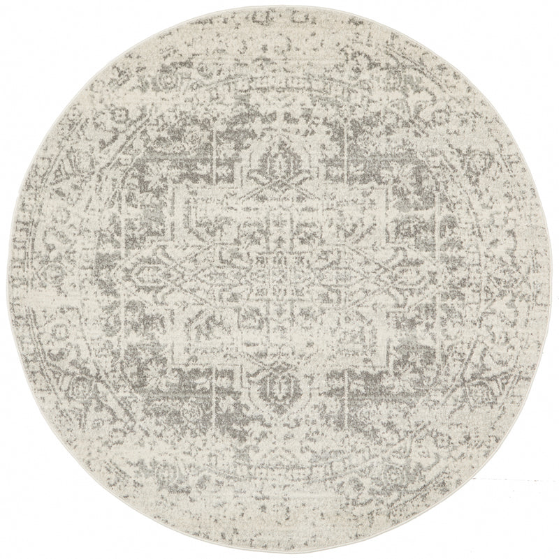 Summon Dream White Silver Transitional Round Rug