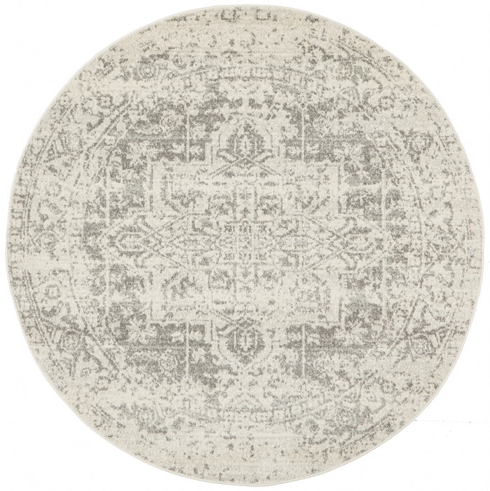 Summon Dream White Silver Transitional Round Rug