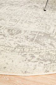 Summon Dream White Silver Transitional Round Rug