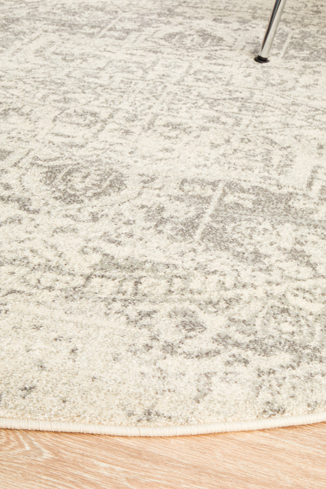 Summon Dream White Silver Transitional Round Rug