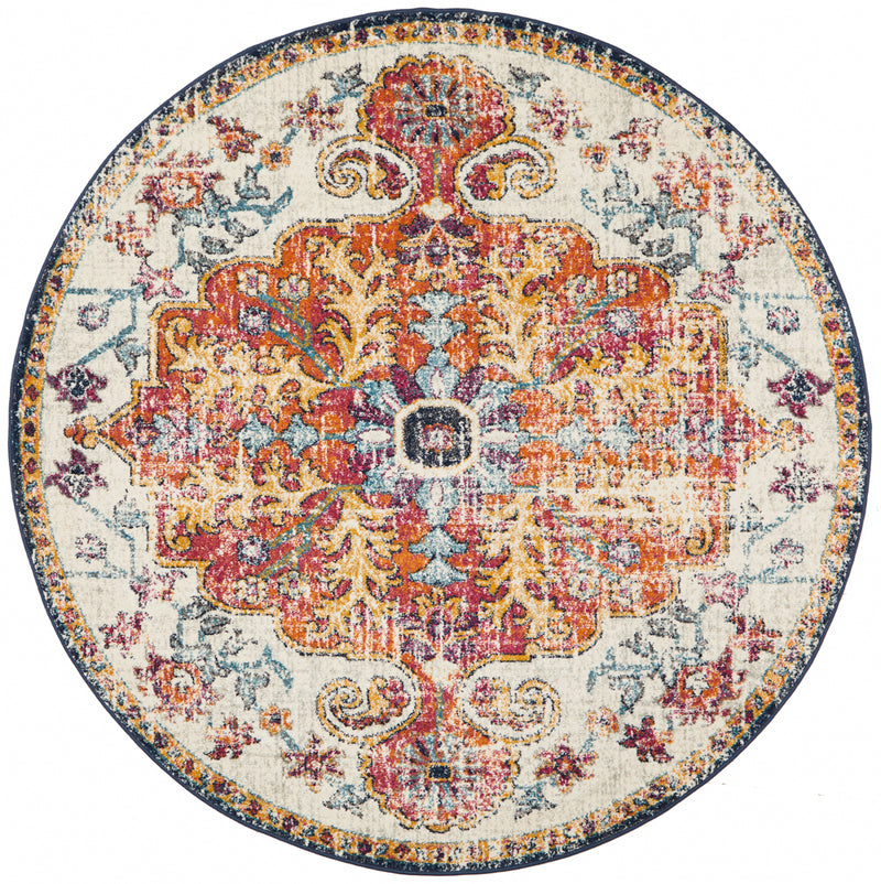 Summon Carnival White Transitional Round Rug