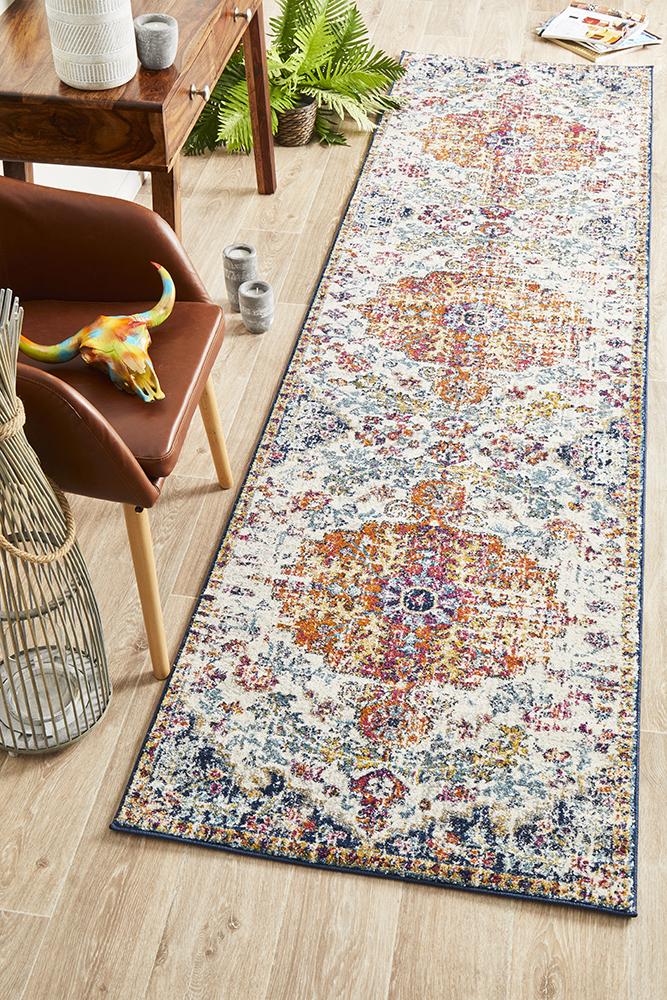 Spirit Walk Rug Collection Summon Carnival White Transitional Runner Rug — SydneyRugsOnline