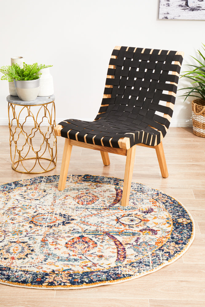 Summon Peacock Ivory Transitional Round Rug