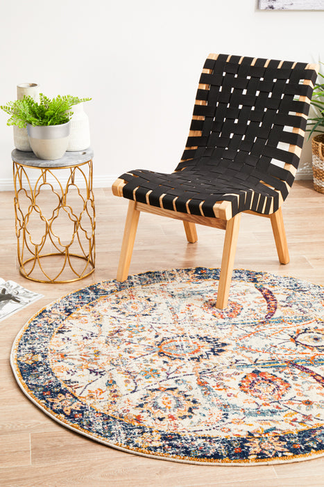 Summon Peacock Ivory Transitional Round Rug