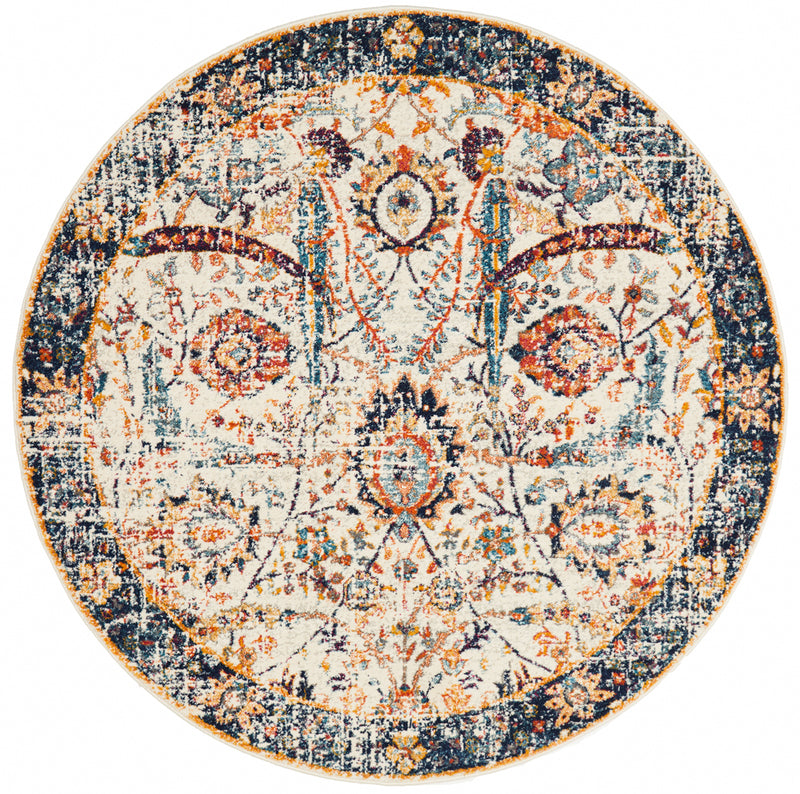 Summon Peacock Ivory Transitional Round Rug