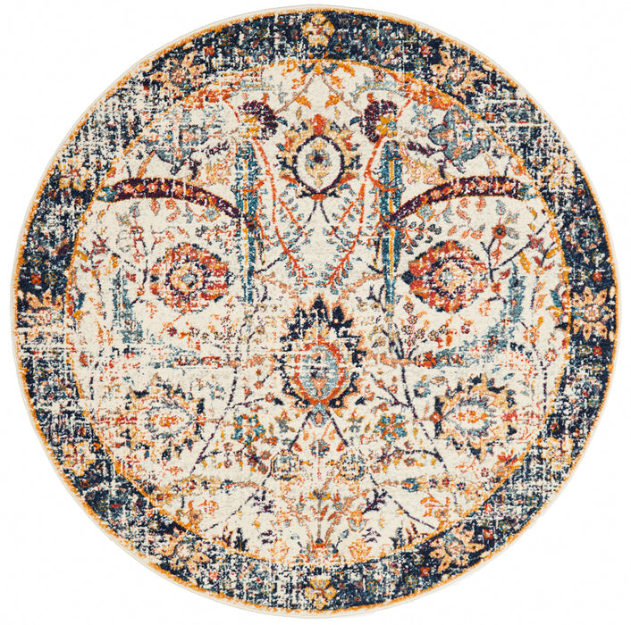 Summon Peacock Ivory Transitional Round Rug