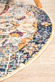 Summon Peacock Ivory Transitional Round Rug