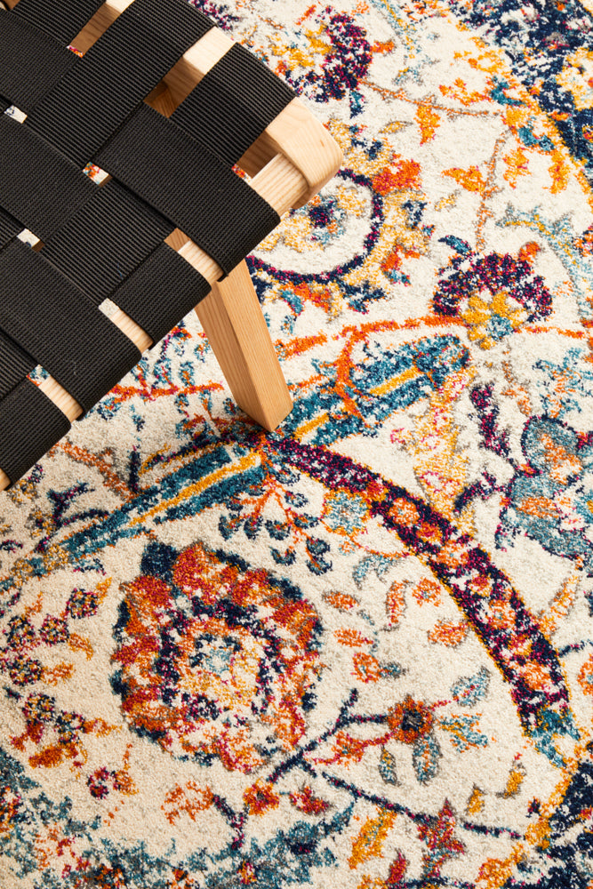 Summon Peacock Ivory Transitional Round Rug