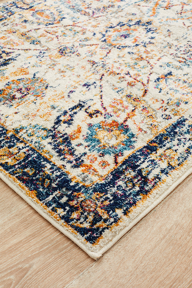 Summon Peacock Ivory Transitional Runner Rug