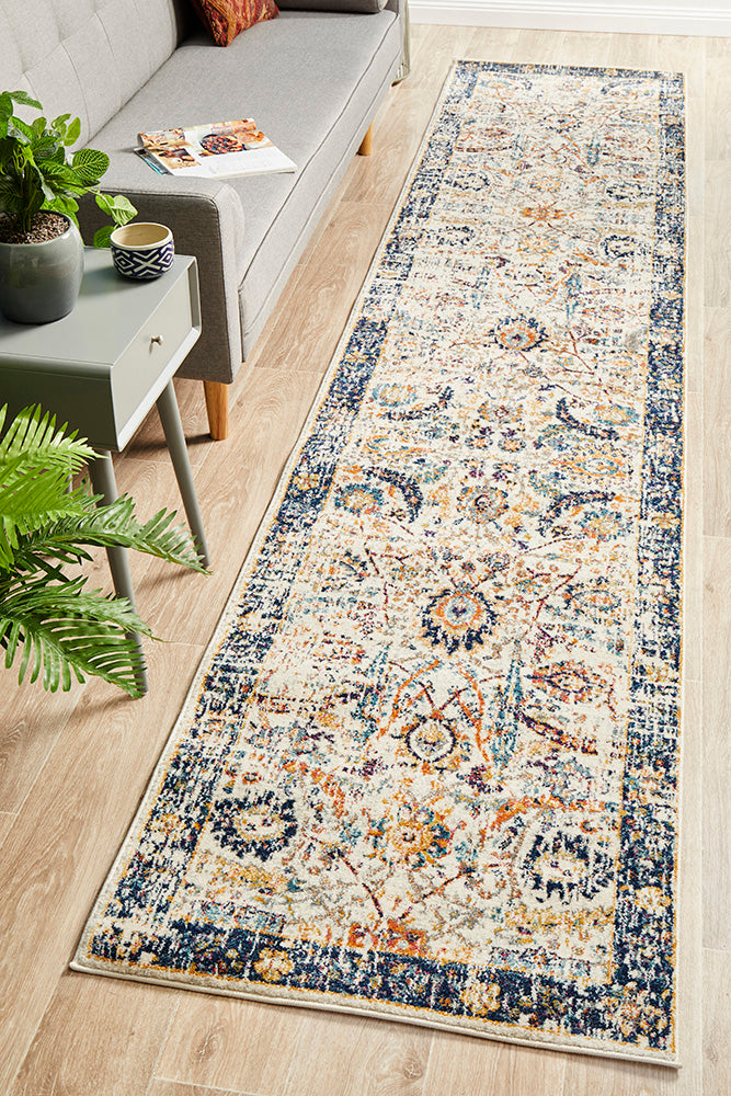 Summon Peacock Ivory Transitional Runner Rug