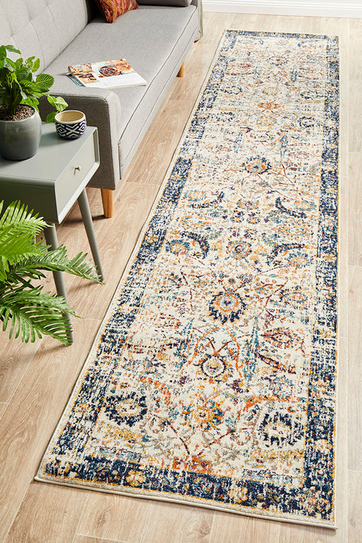 Summon Peacock Ivory Transitional Runner Rug