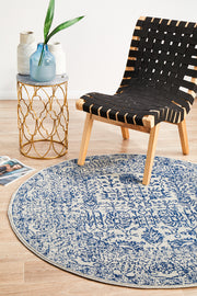 Summon Frost Blue Transitional Round Rug