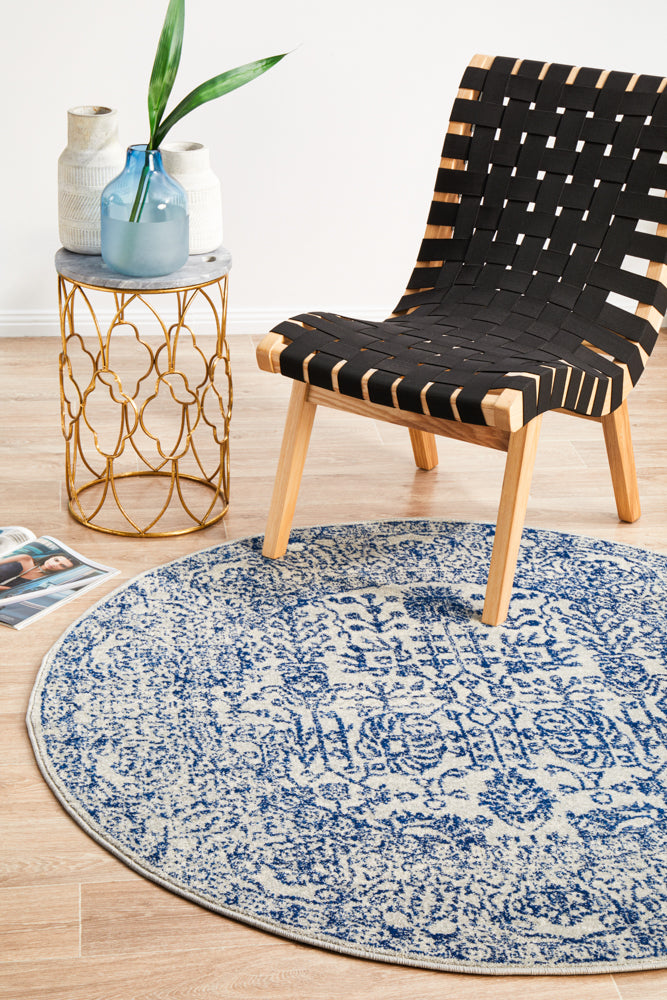 Summon Frost Blue Transitional Round Rug