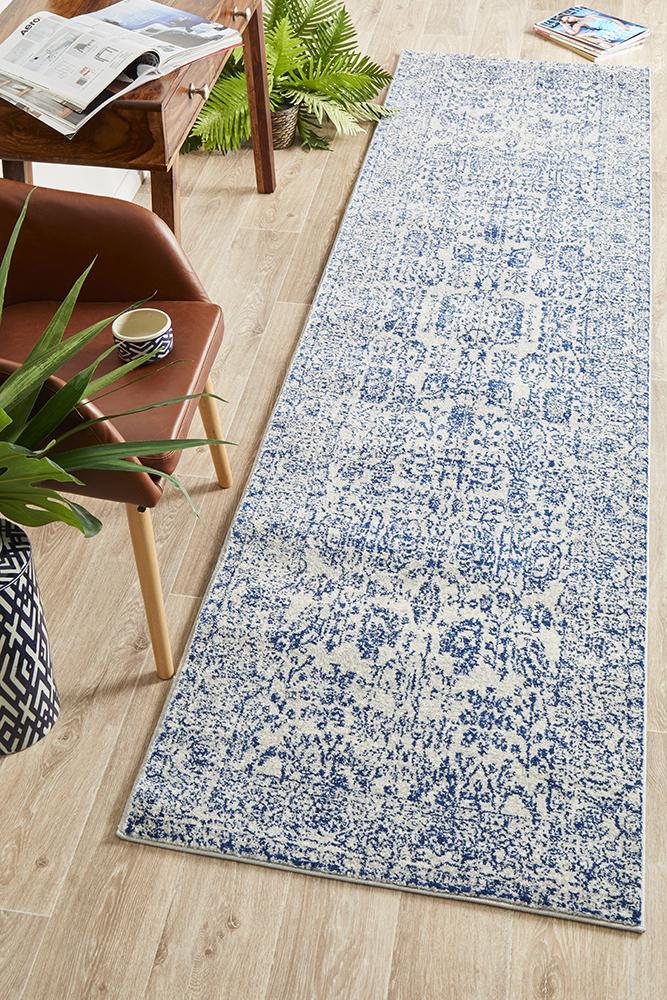 Summon Frost Blue Transitional Runner Rug