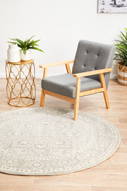 Summon Silver Flower Transitional Round Rug