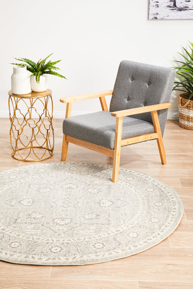 Summon Silver Flower Transitional Round Rug