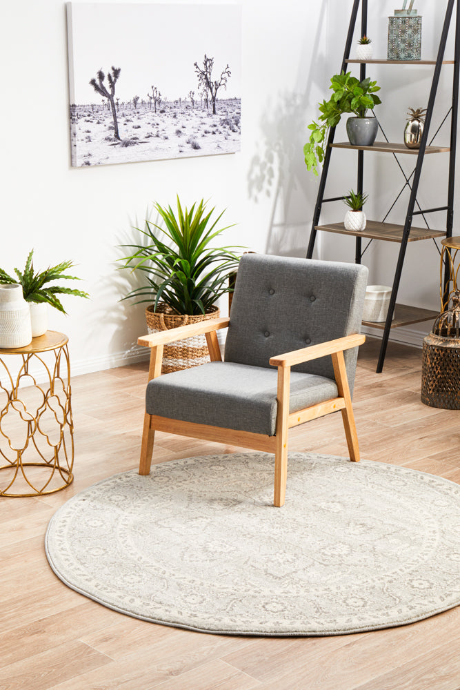 Summon Silver Flower Transitional Round Rug